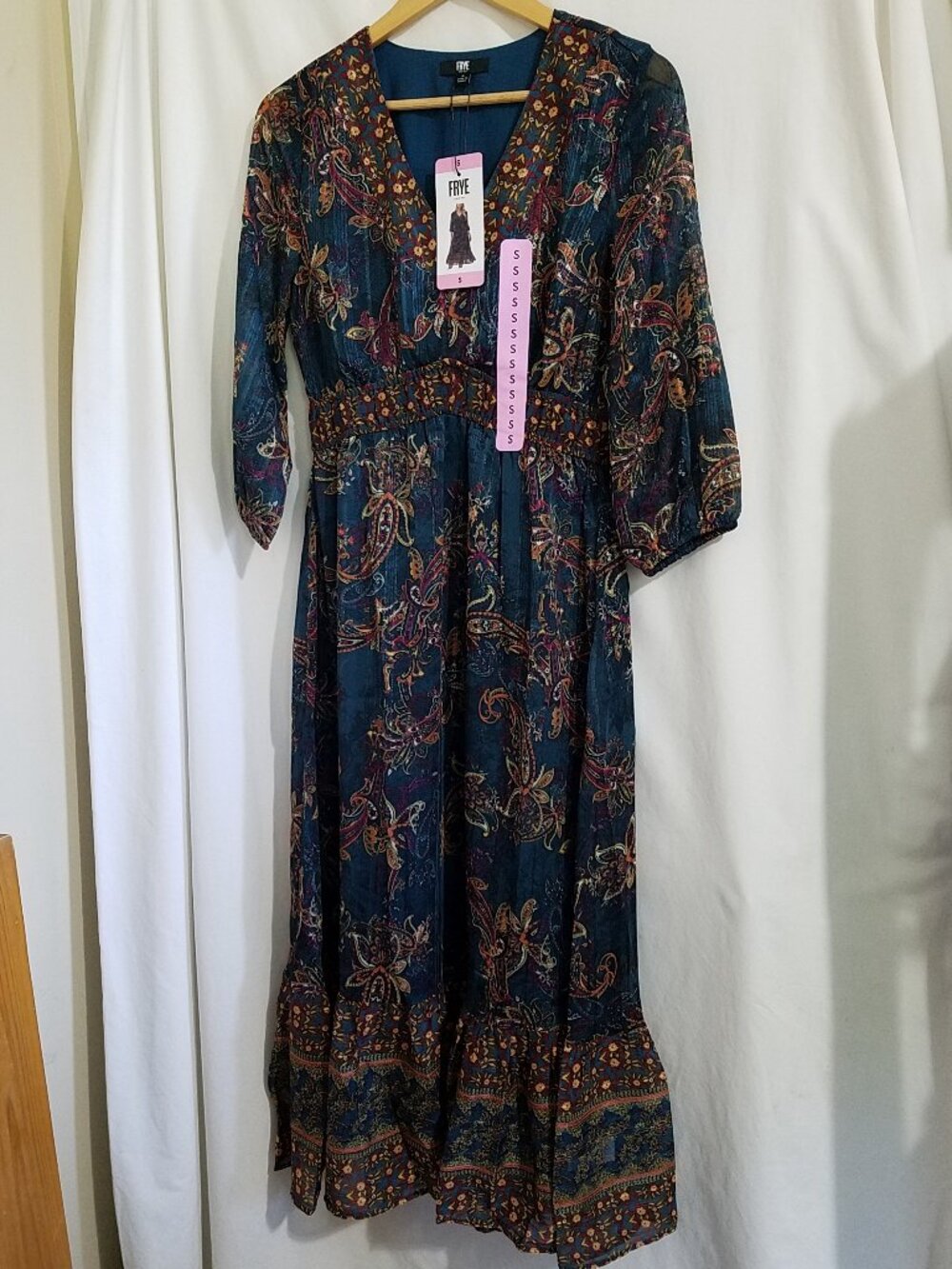 Frye Blue Floral Paisley Maxi Dress Small NWT